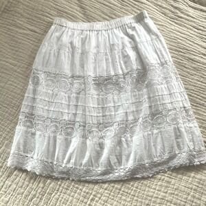 Vintage Boho Cottagecore Cotton Lace Midi Skirt Womens Med White Studio West